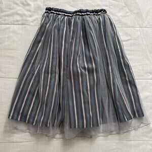 Axes Femme navy and white striped skirt with tulle overlay and elastic waistband